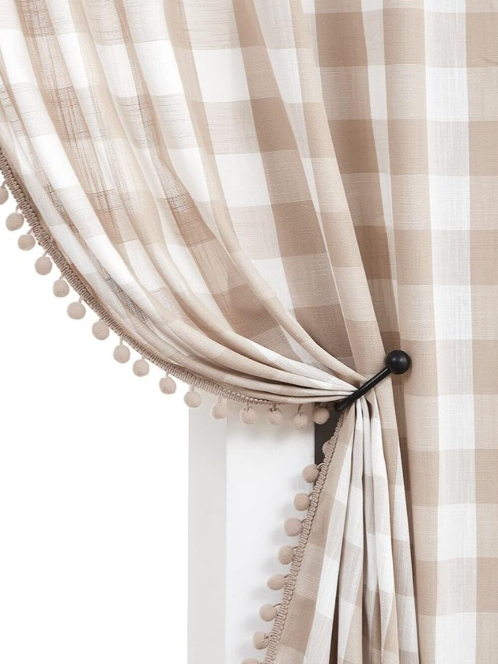 Buffalo Check Curtains 84" Pom Pom Farmhouse Gingham Drapes for Living Room